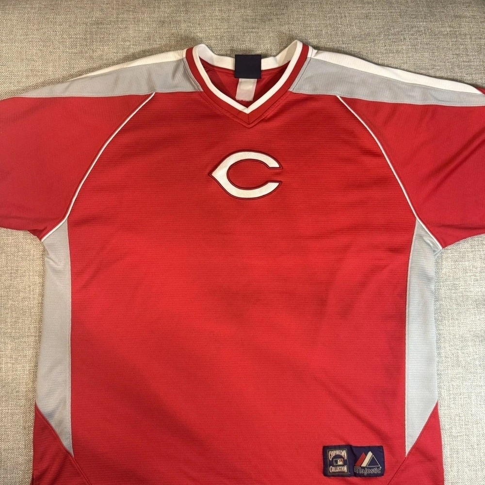 Majestic Vtg Cincinnati Reds Men's Red V Neck Baseball Jersey MLB See Sz info